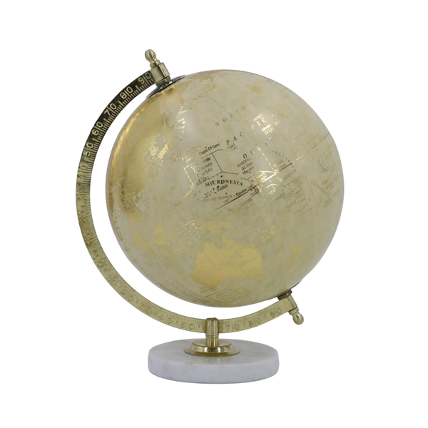 Globo Dourado Suporte Dourado Metal Base branca Mármore - 64348