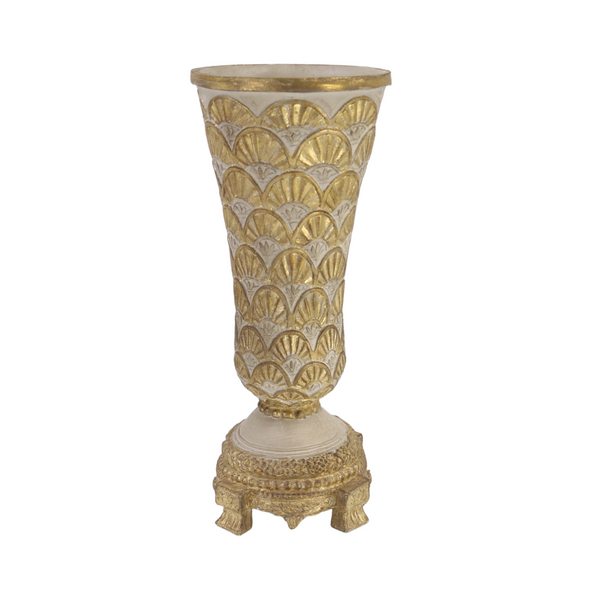 Vaso Taça G Bege/Dourado Envelhecido Resina - 60097 -