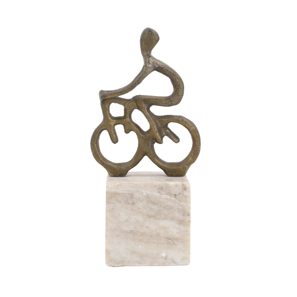 Porta Livro Escultura Ciclista Dourado Alumínio - 57632