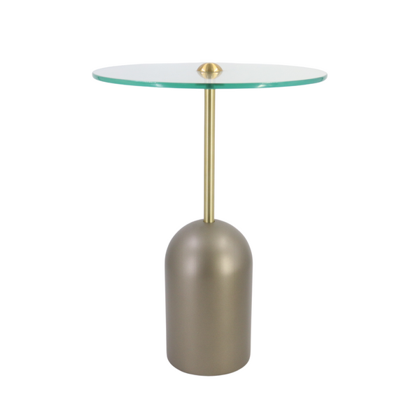 Mesa Apoio G Redonda Vidro Transparente e Base Bronze - 63214