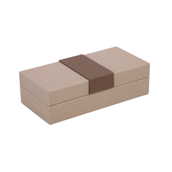 Caixa P Bege com Faixa Marrom PU MDF - 64627