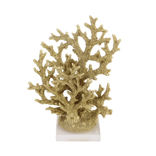 Coral Dourado em Resina e Base de Acrílico Transparente - 63319