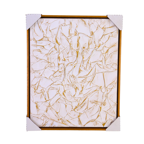 Tela Abstrata Relevo Branco e Dourado - 63117