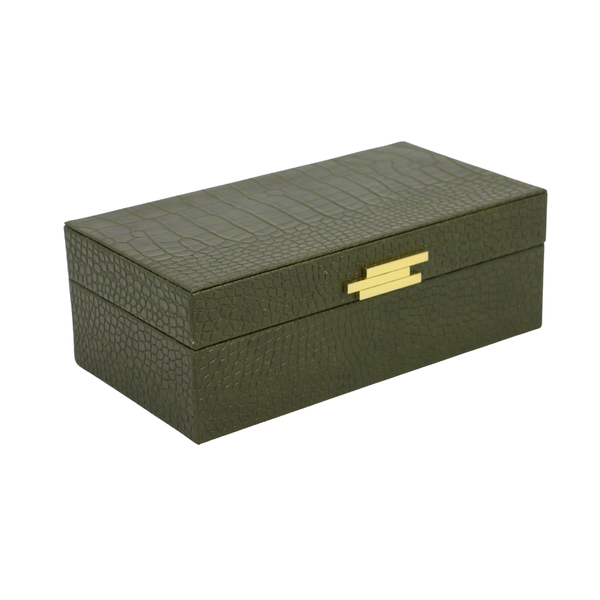 Caixa G Verde Croco com Pegador Dourado Madeira - 64716